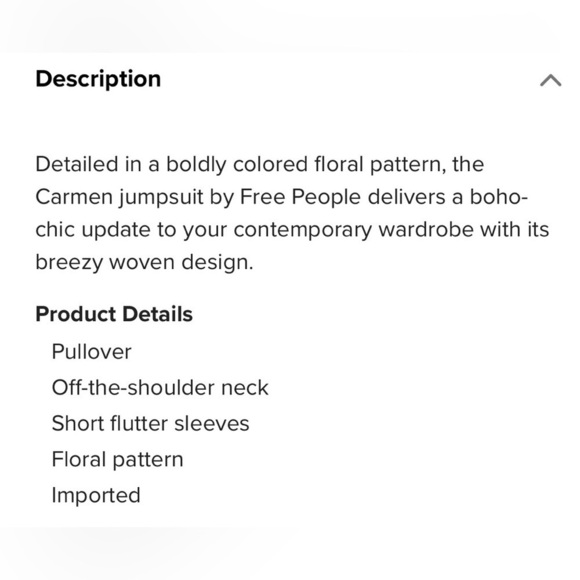 Free People Carmen Printed Off The Shoulder Wide Leg Jumpsuit Women’s Small - Picture 15 of 15